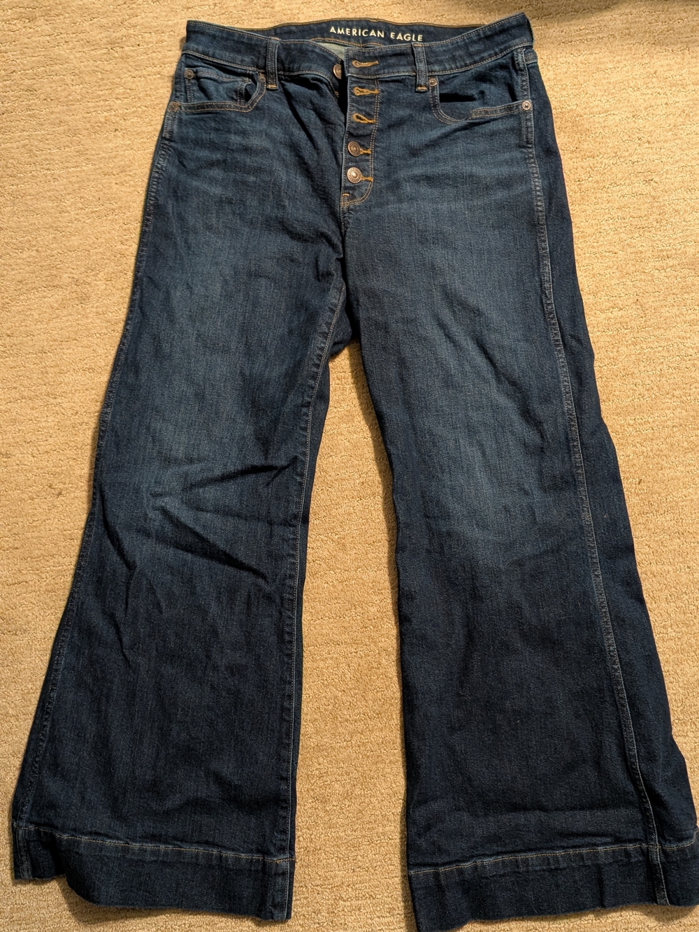 American Eagle Outfitters Dark Blue Wide Leg Button-Fly Jeans